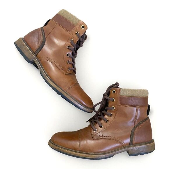 J. Ferrar Davidson Boots Mens 7.5 Brown Faux Leather High Lace Up Cap Toe Shoes - Picture 2 of 9